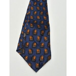 JZ Richards Nordstrom Mens Silk Necktie Blue Orange Geometric Square Made in USA